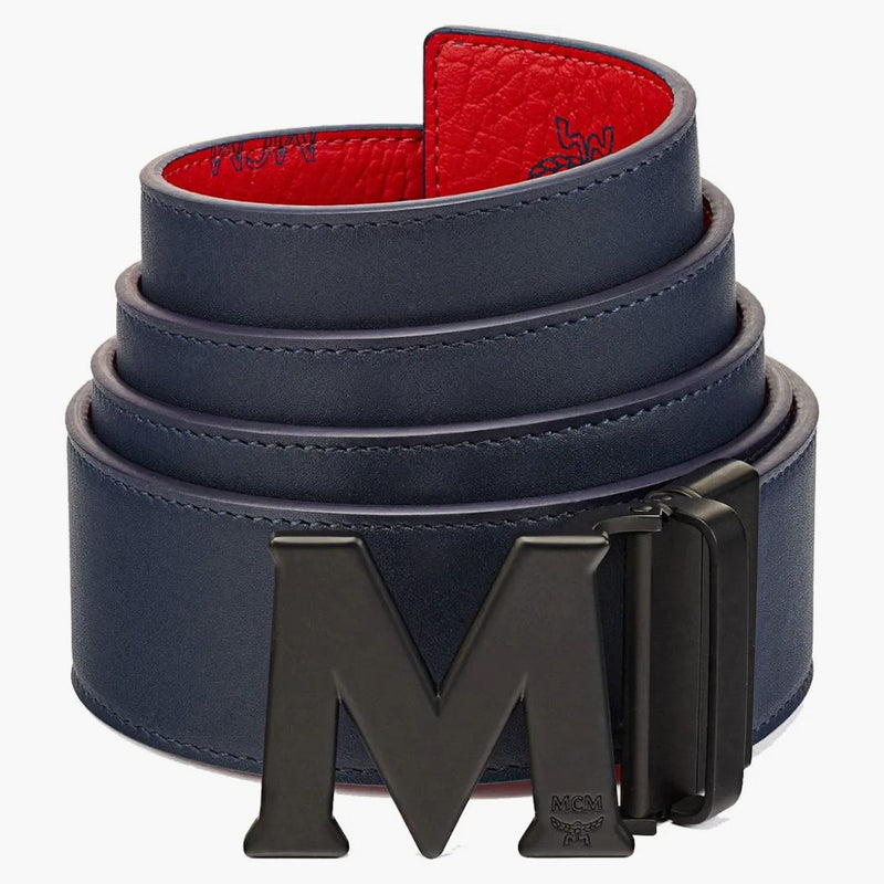 Mcm Claus M Reversible Belt Visetos Monogram Red