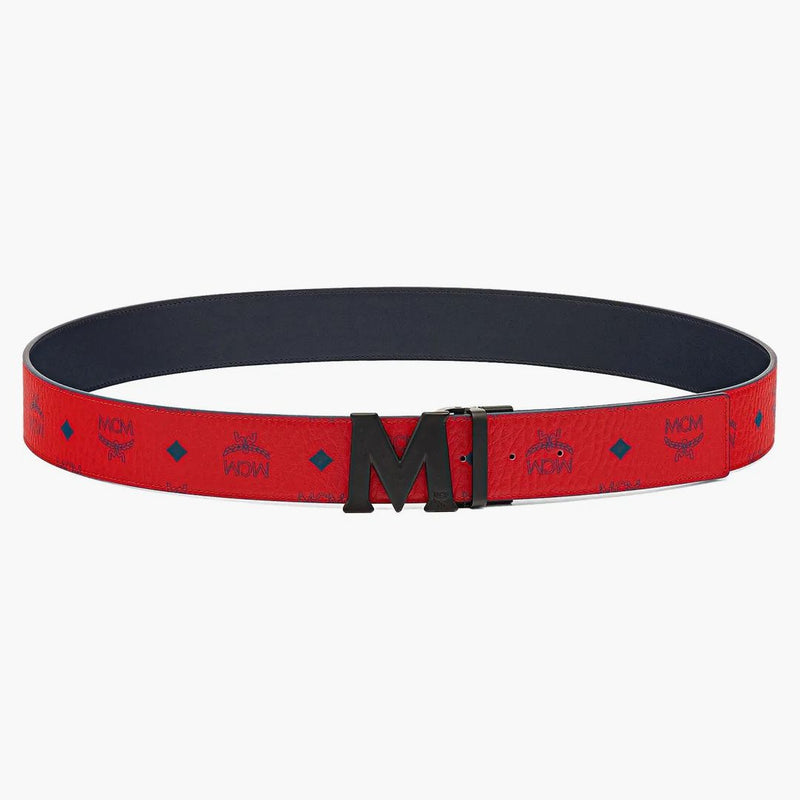 Mcm Claus M Reversible Belt Visetos Monogram Red