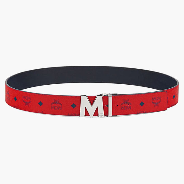 Mcm Claus M Reversible Belt Visetos Monogram Red/silver