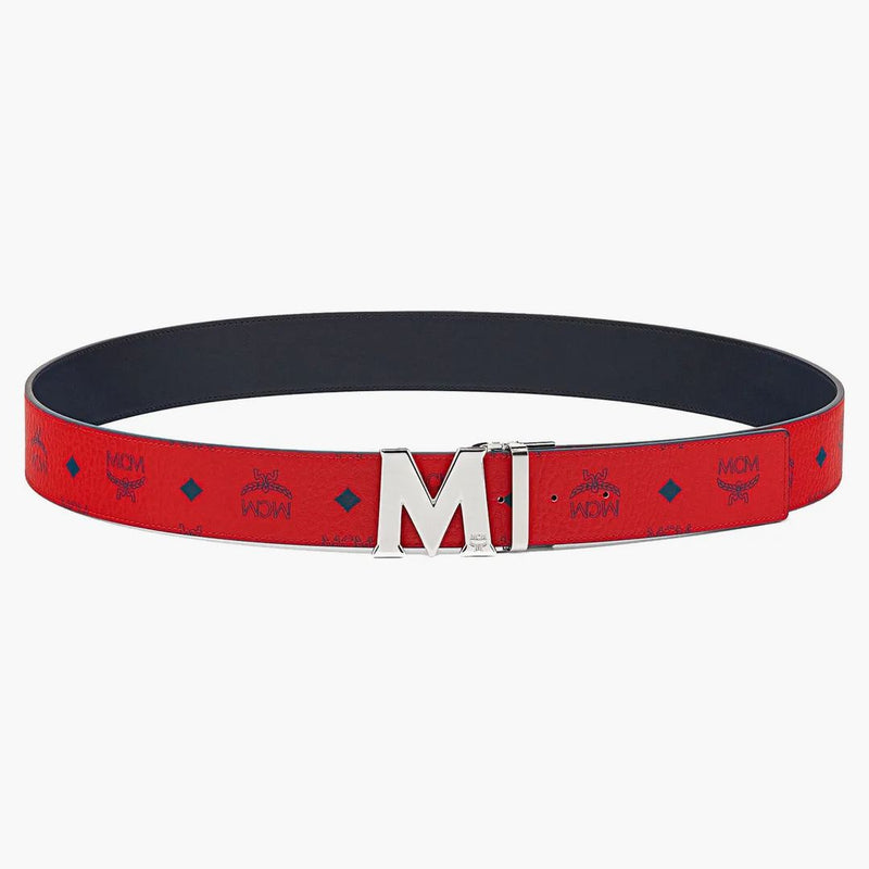 Mcm Claus M Reversible Belt Visetos Monogram Red/silver