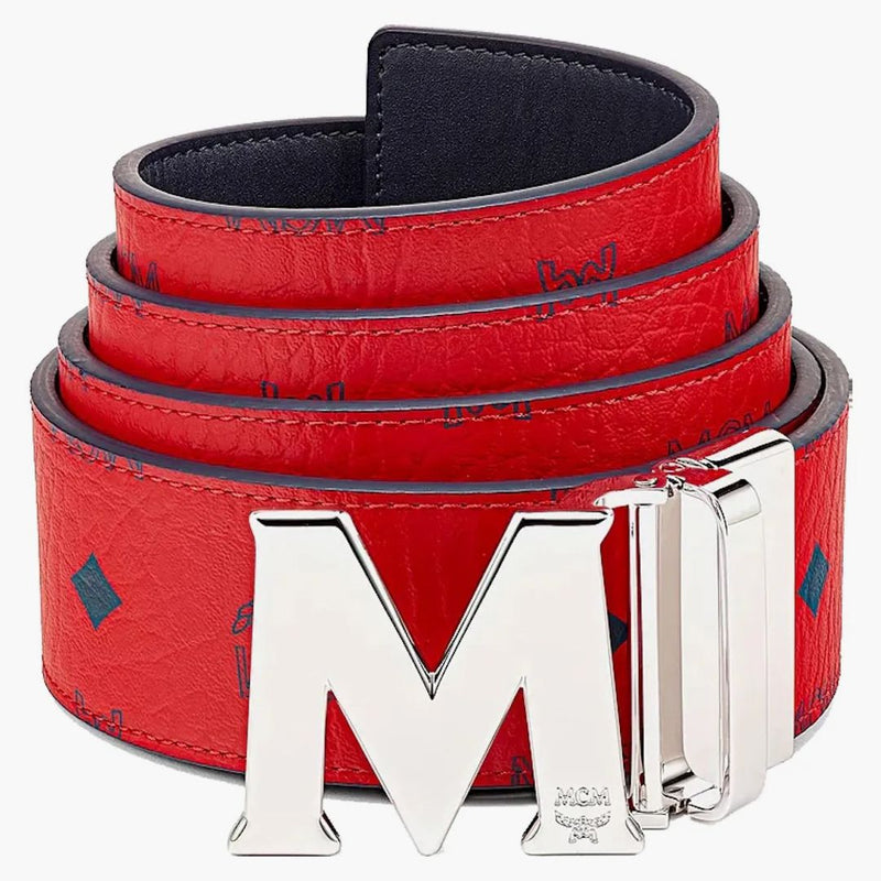 Mcm Claus M Reversible Belt Visetos Monogram Red/silver