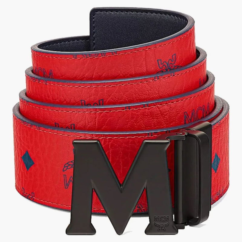 Mcm Claus M Reversible Belt Visetos Monogram Red