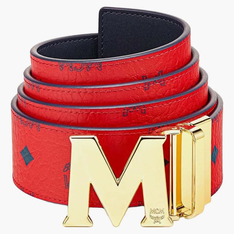 Mcm Claus M Reversible Belt Visetos Ruby Red/blue