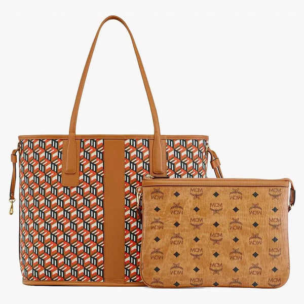 Mcm Reversible Liz Shopper Medium Visetos Cognac