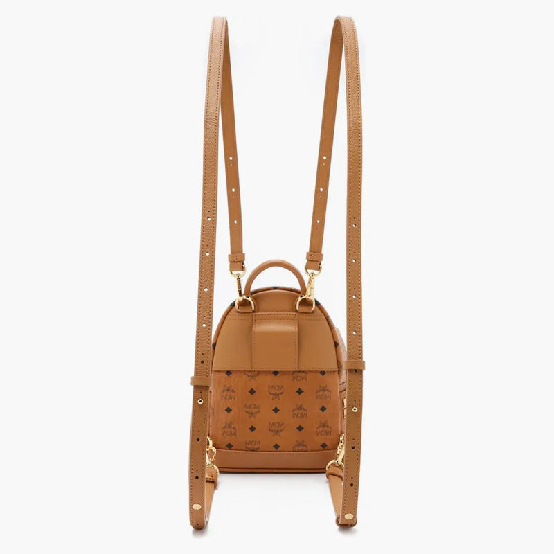Mcm Stark Backpack Visetos Side Studs Bebe Boo Cognac