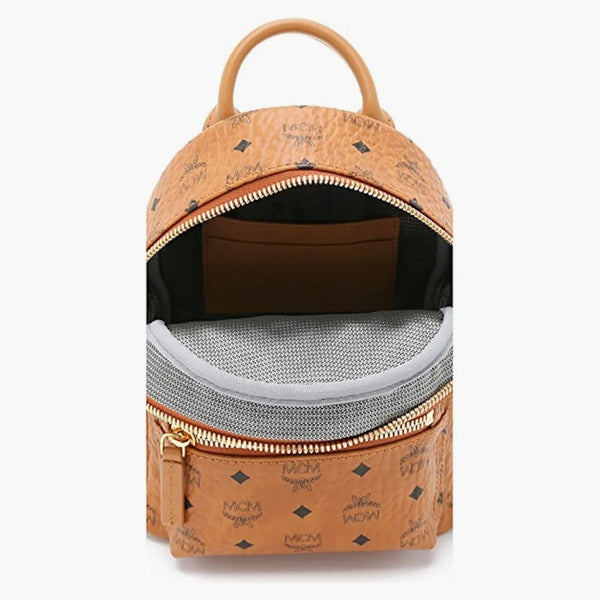 Mcm Stark Backpack Visetos Side Studs Bebe Boo Cognac