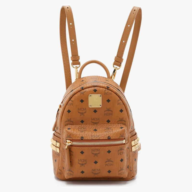 Mcm Stark Backpack Visetos Side Studs Bebe Boo Cognac