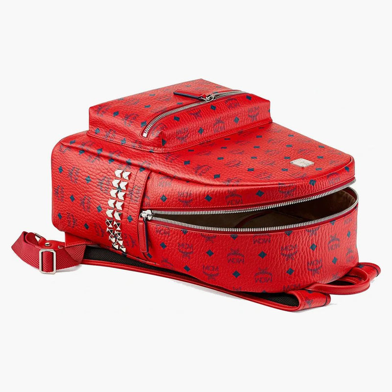 Mcm Stark Side Studs Backpack Visetos Monogram Candy Red