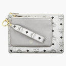 Mcm Visetos Logo Wristlet Clutch With Pouch Silver