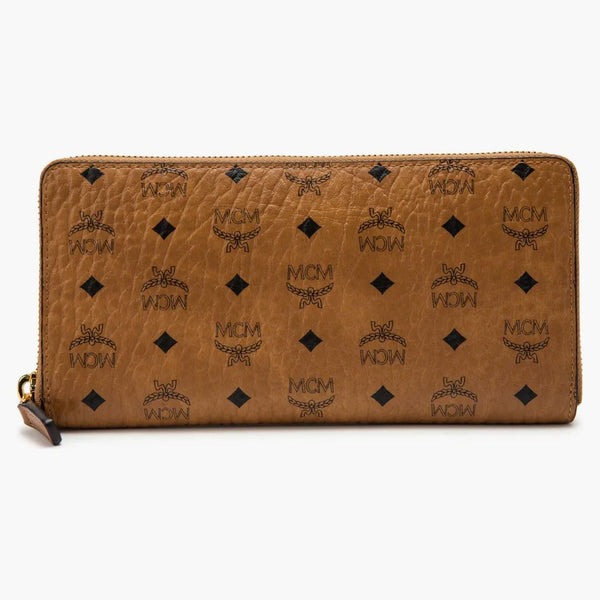 Mcm Zip Around Wallet Original Visetos Large Cognac