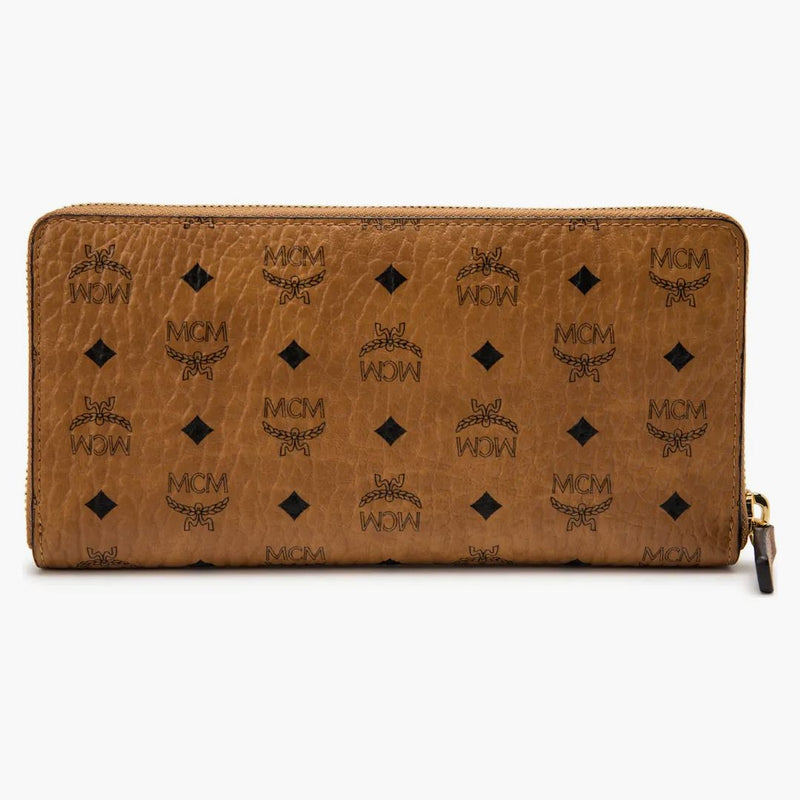 Mcm Zip Around Wallet Original Visetos Large Cognac