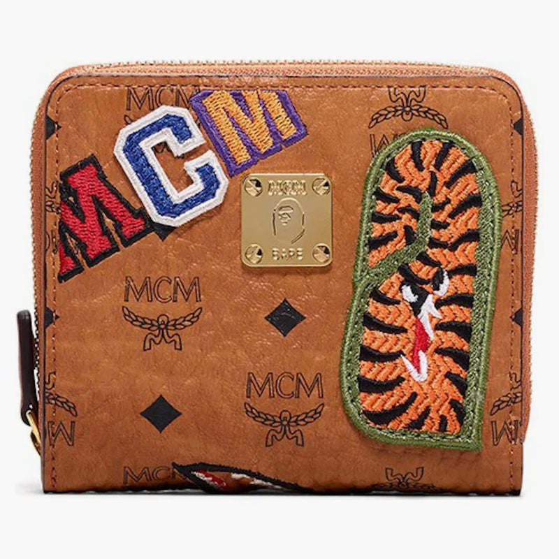 Mcm X Bape Shark Zip Wallet Visetos Mini Cognac