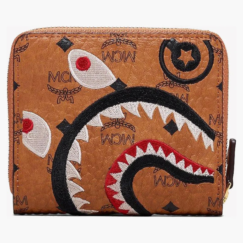 Mcm X Bape Shark Zip Wallet Visetos Mini Cognac