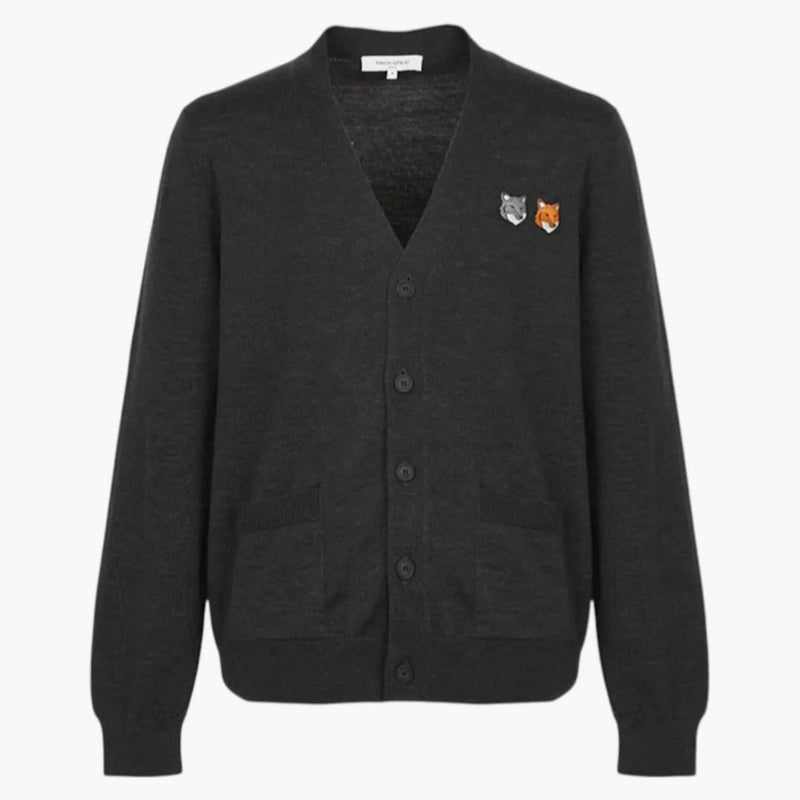 Maison Kitsune Double Bold Fox Head Cardigan Charcoal