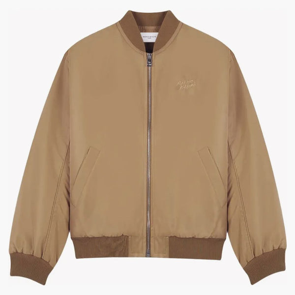 Maison Kitsune Nylon Logo Handwriting Em Bomber Jacket Taupe