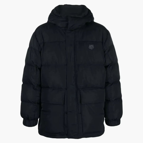 Maison Kitsune Nylon W Tonal Fox Head Patch Hooded Puffer Black