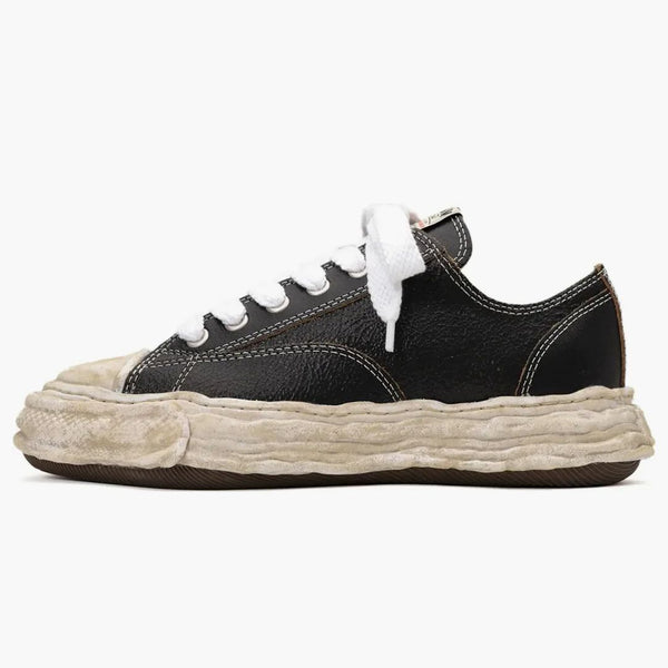 Maison Mihara Yasuhiro Peterson Og Sole Skórz Low Pękanie skórzana czarna biała