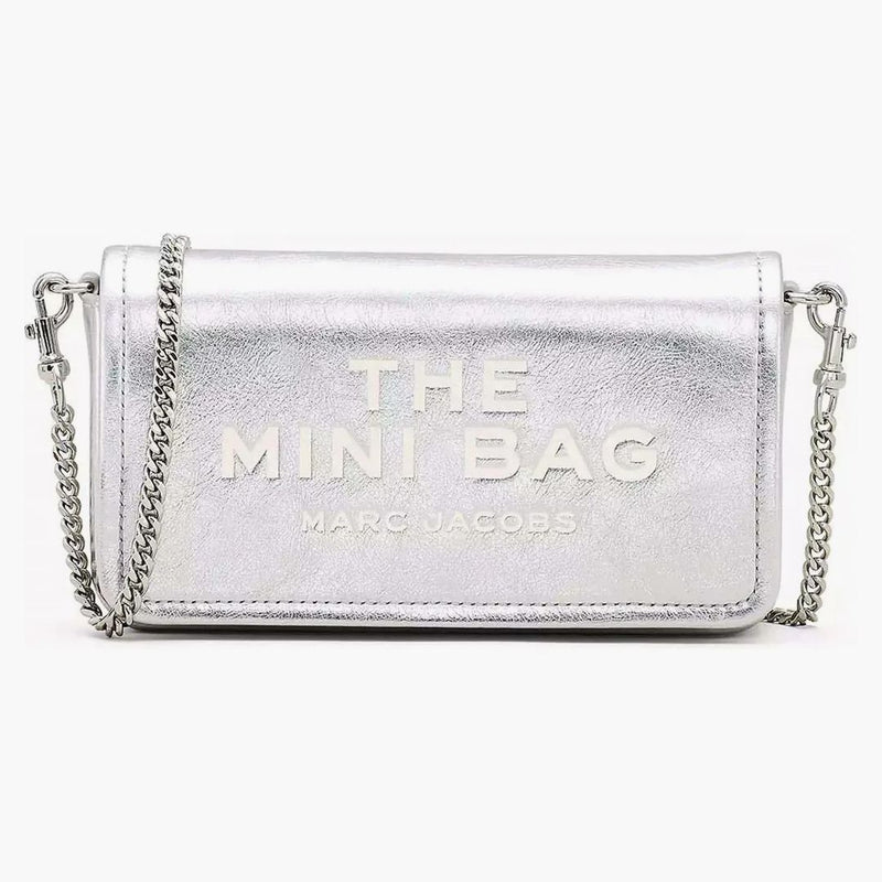 Marc Jacobs Kovový kožený řetězec Mini ramenní taška stříbro