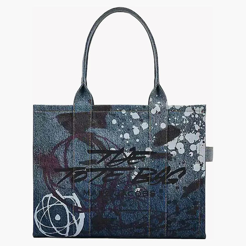 Marc Jacobs x Futura denim stor död väska multicolor