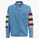 Marni Denim and Mohair Button Up Shirt Blue Multi