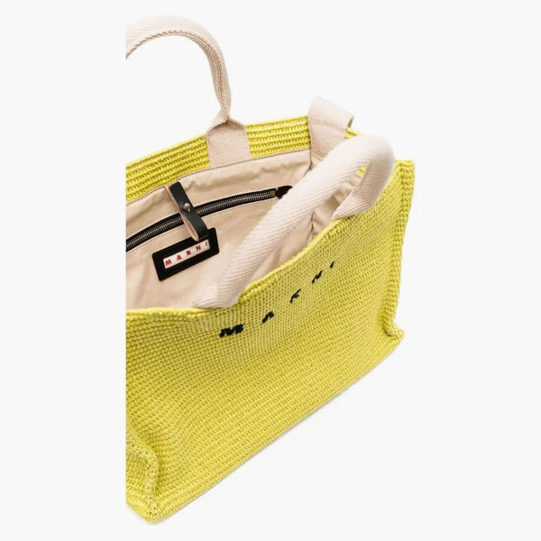 Marni broderad logotyp död väska syra grön
