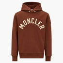 Moncler Curved Logo Plush Cotton Hoodie Mocha Brown