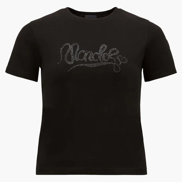 Moncler ricamato ricamato logo cotone t-shirt nero
