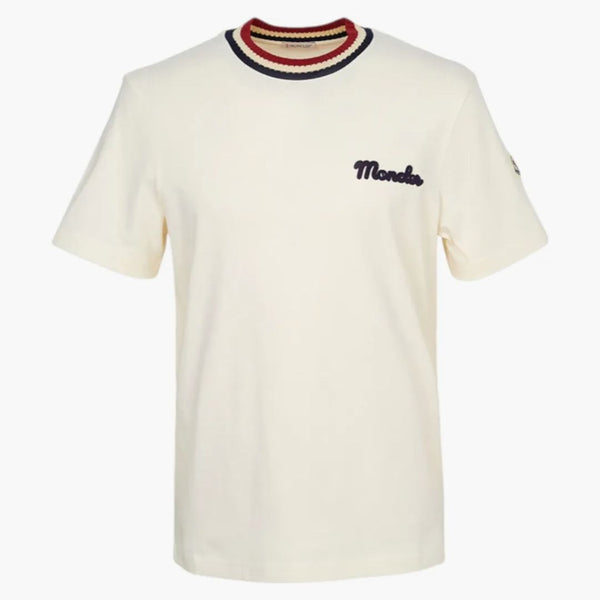 Moncler Embroidered Logo Cotton T-shirt Ivory
