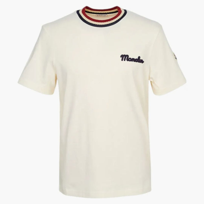 Moncler Embroidered Logo Cotton T-shirt Ivory