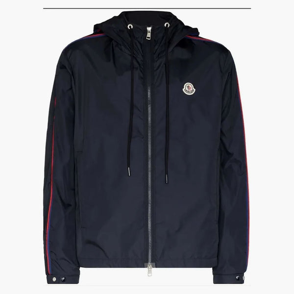 Moncler Hattab logo patch giacca da pioggia con cappuccio blu navy