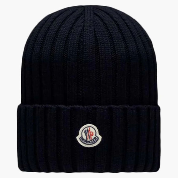 Moncler żebrowana dzianowa czapka granatowa