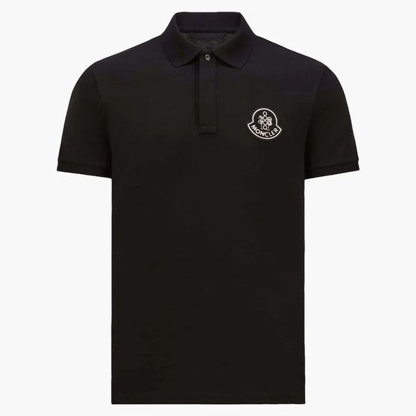 Moncler Year Of The Snake Patch Cotton Piquet Polo Shirt Black