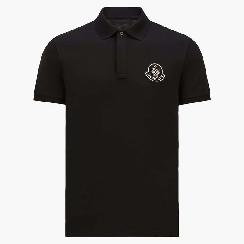 Moncler Year Of The Snake Patch Cotton Piquet Polo Shirt Black