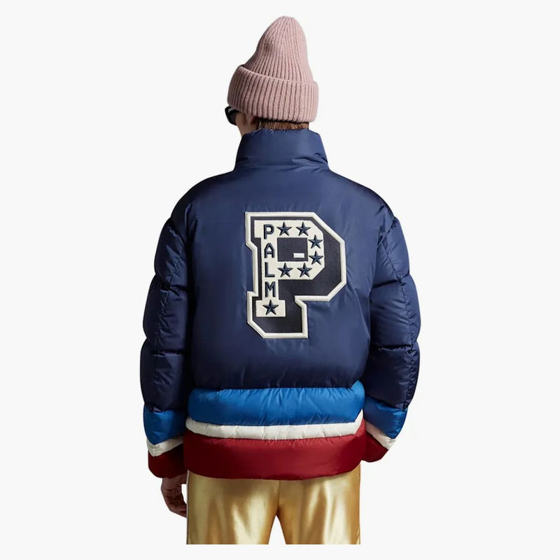 Moncler X Palm Angels Denny Short Down Jacket Blue/Bourgogne/White