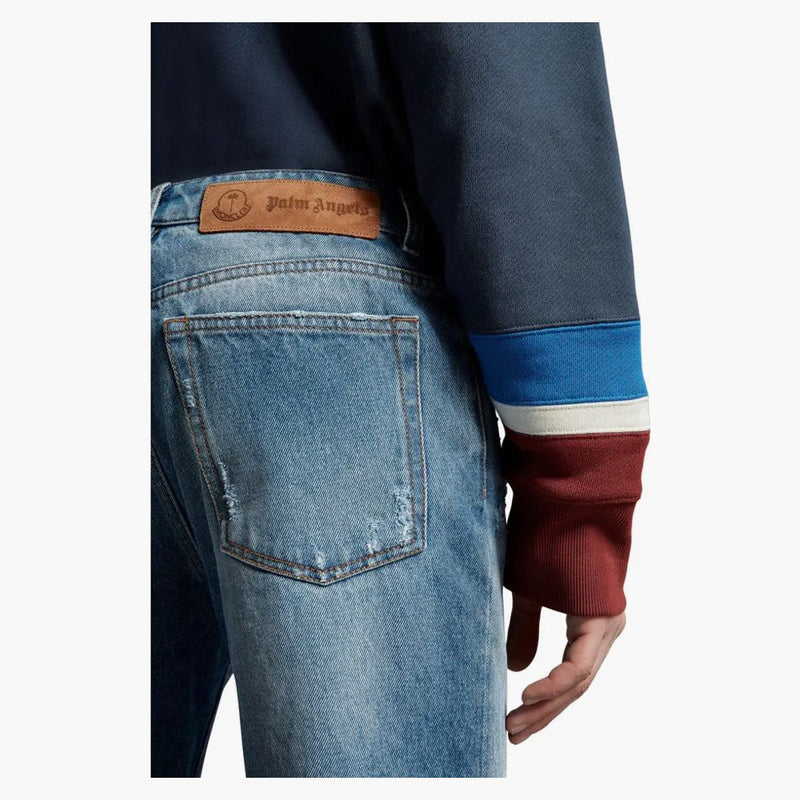 Moncler X Palm Angels Vintage-effect Jeans Ocean Blue