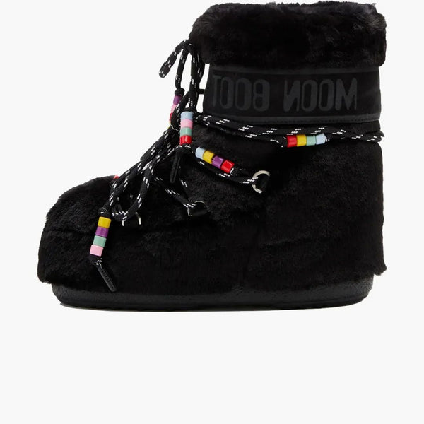 Moon Boot Icon Faux-fur Low Boot Black Beads