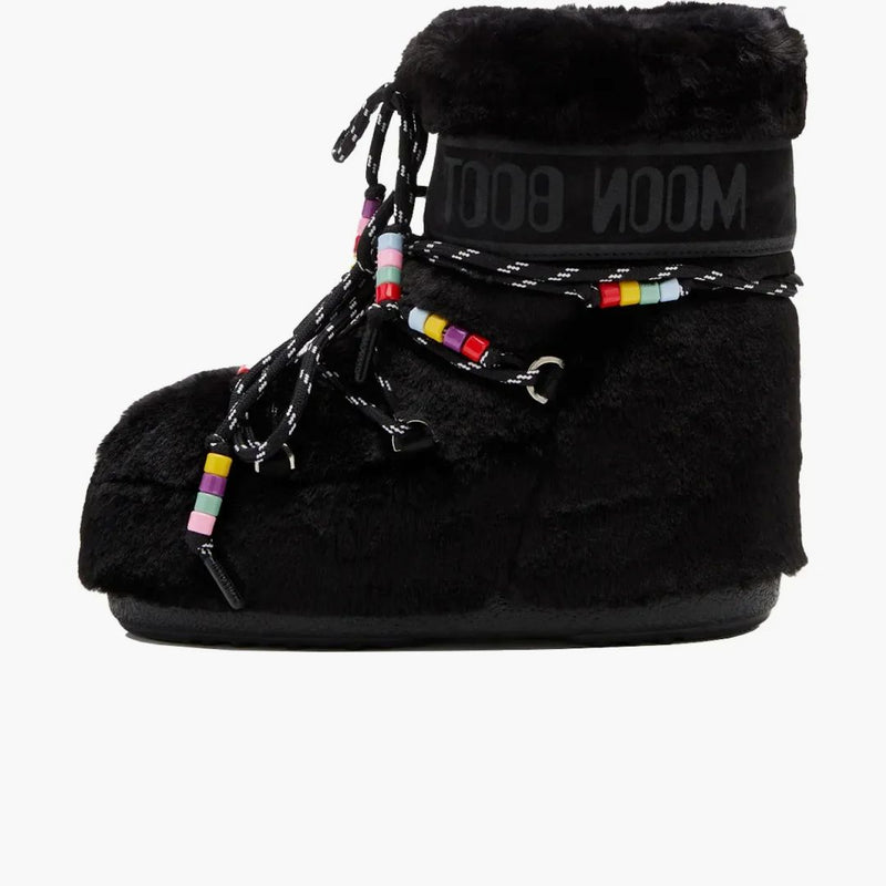 Moon Boot Icon Faux-fur Low Boot Black Beads