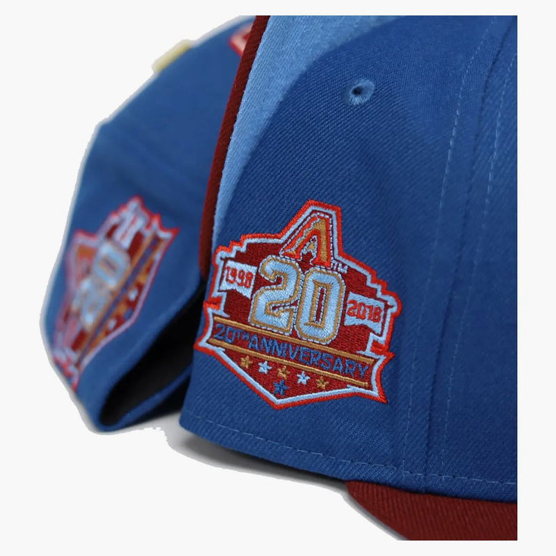 Nová éra Arizona Diamondbacks 20. výročí Patch Capsule Hats Exkluzivní 59fifty namontované má modrou/modrou