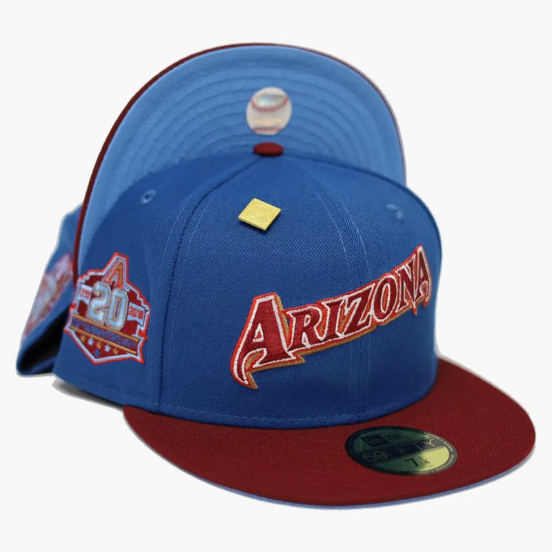 Nová éra Arizona Diamondbacks 20. výročí Patch Capsule Hats Exkluzivní 59fifty namontované má modrou/modrou