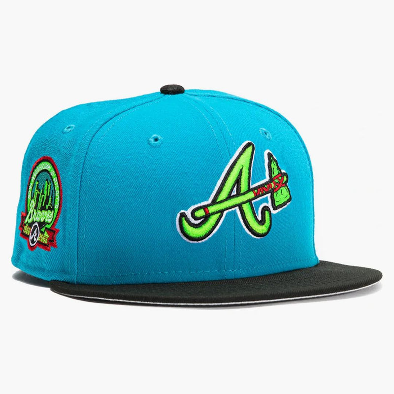 New Era Atlanta Braves Aux Pack Vol 2 40th Anniversary Patch Alternate Hat Club Exclusive 59fifty Fitted Hat Neon Blue/black