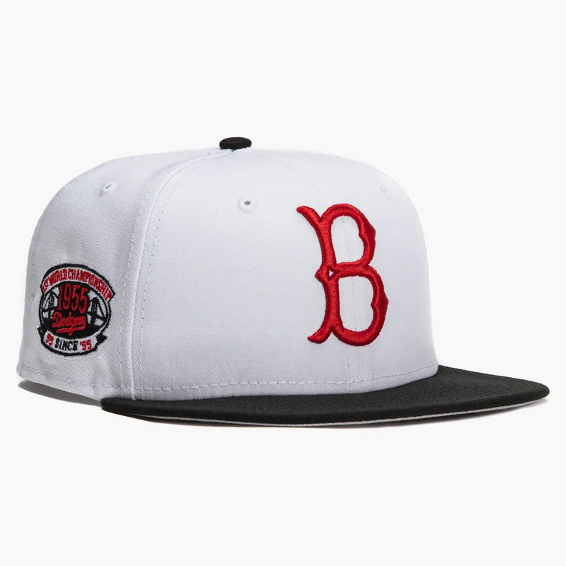 Nová éra Brooklyn Dodgers Aux Pack Vol 2 1955 World Series Patch Hat Club Exkluzivní 59FIFTY FITTED HAT WHITE/BLACK