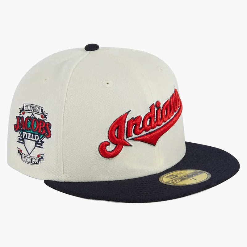 New Era Cleveland Indianer Jacobs Field Patch Hat Club Exklusiv 59Fifty Fitted Hat White/Navy