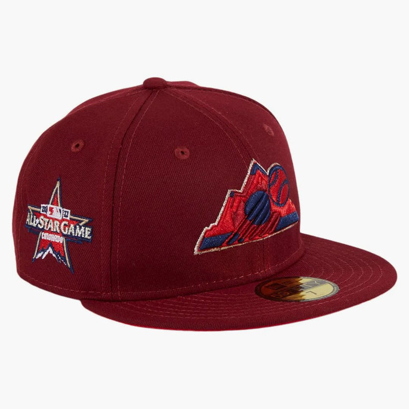 New era Colorado Rockies 2021 All Star Game Patch Mountain Hat Club Exclusive 59fifty Fitted has Cardinal/Red