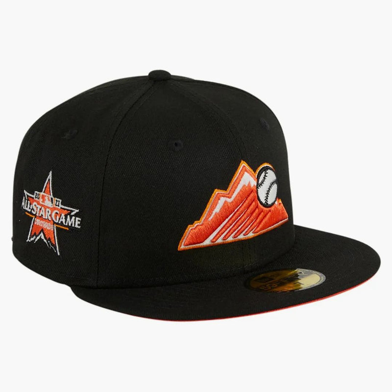 Nová éra Colorado Rockies Glow My God 2021 All Star Game Patch Mountain Hat Club Exkluzivní 59FIFTY FITTED HAT BLACK