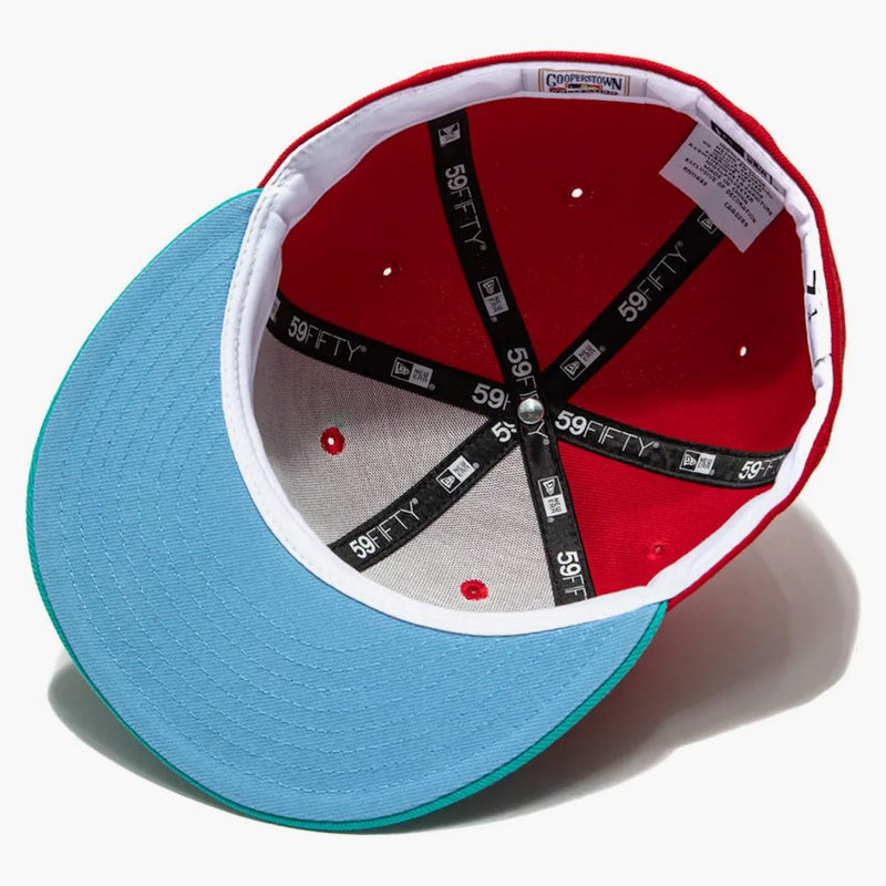 New Era Los Angeles Angels Captain Planet 2.0 25th Anniversary Patch Logo Hat Club Exclusive 59fifty Fitted Hat Red/teal
