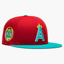 New Era Los Angeles Angels Captain Planet 2.0 25th Anniversary Patch Logo Hat Club Exclusive 59fifty Fitted Hat Red/teal