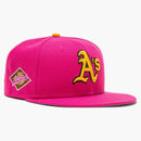 New Era Oakland Athletics Beer Pack 25th Anniversary Patch Hat Club Exclusive 59fifty Fitted Hat Magenta/yellow