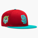 New era San Diego Padres Captain Planet 2.0 50th anniversary patch has club exclusive 59fifty fitted has red/teal