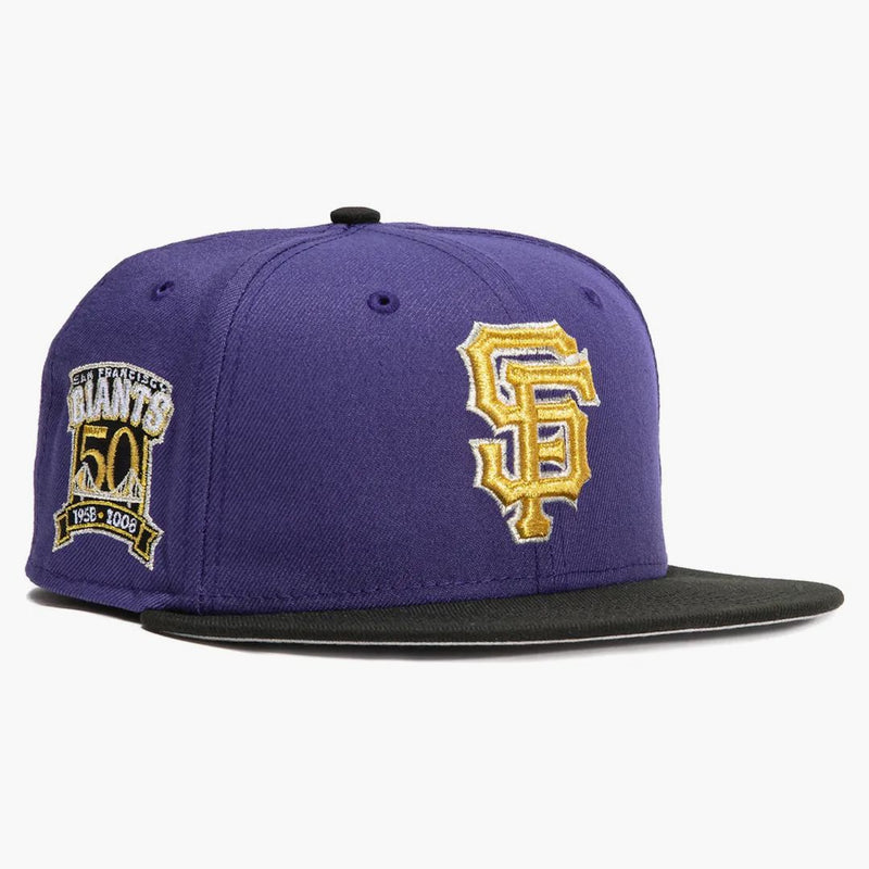 NUEVA ERA San Francisco Giants Aux Pack Vol 2 El parche del 50 aniversario tiene un club exclusivo 59fifty ajustado tiene púrpura/negro
