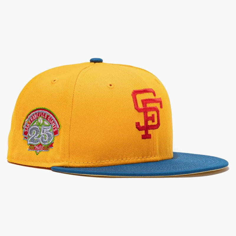 New Era San Francisco Giants Beer Pack 25th Anniversary Patch tiene un club exclusivo 59 Cifty ajustado tiene oro/índigo
